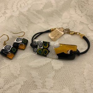 Murrina Glass Bracelet and Earrings New With Tags